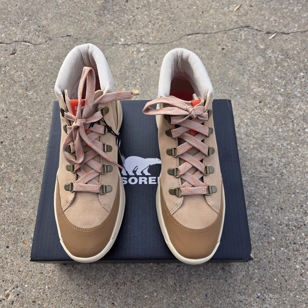 Sorel Tan and Pink Hiking Sneaker Style Suede Leather  Boots Women 9.5